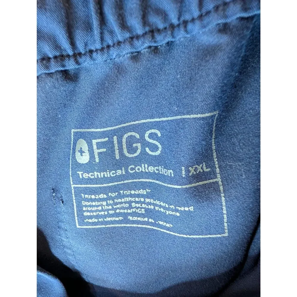 FIGS Technical Collection Scrub Pants Lot of 2 Navy Blue Drawstring XXL AS IS